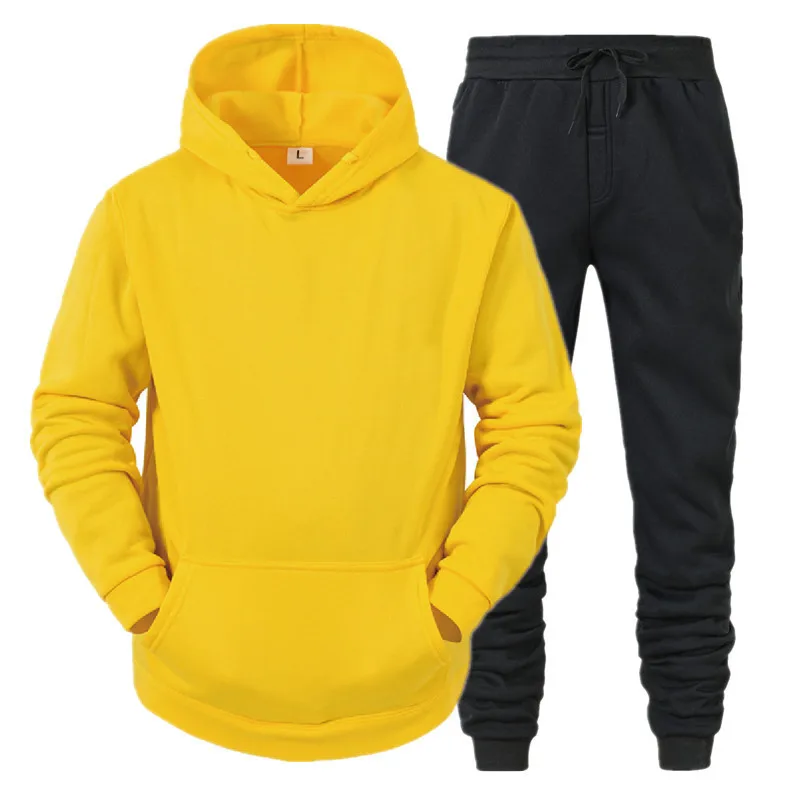 Men's Sets Hoodies+Pants Fleece Tracksuits Solid Pullovers Jackets Sweatershirts Sweatpants Hooded Streetwear Outfits