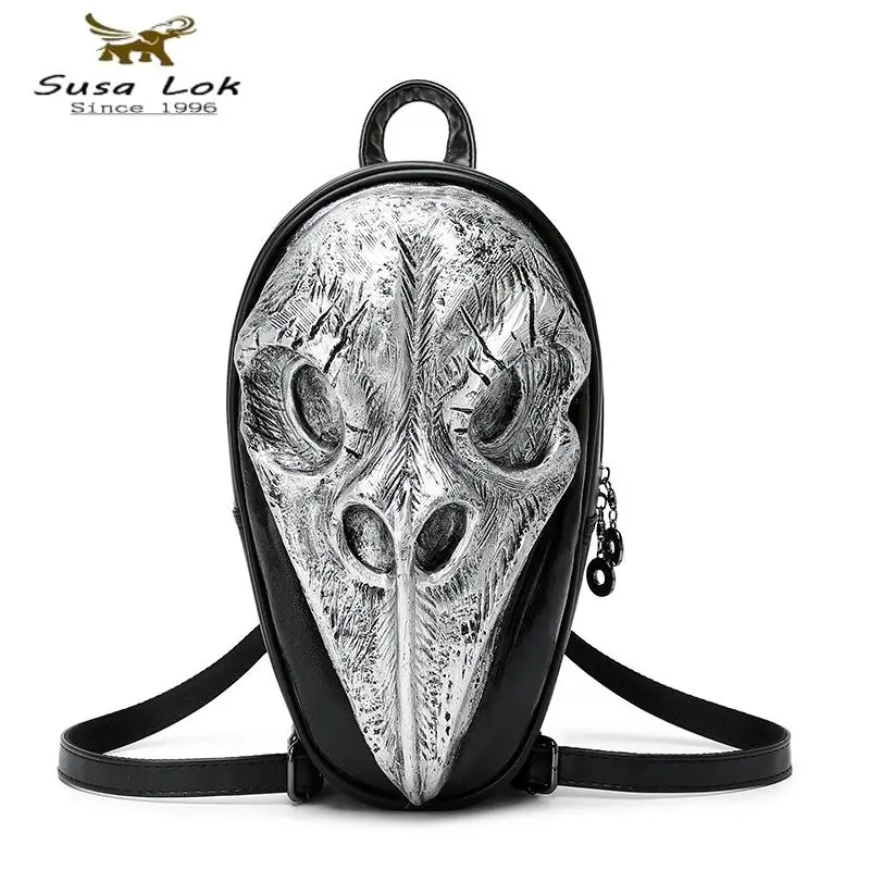 

Men Women Bird Skull Backpack Thicken Leather Shoulder Anti-theft Bag Ipad Pocket Pouch Travel Mochila Girl Boy Halloween Gifts