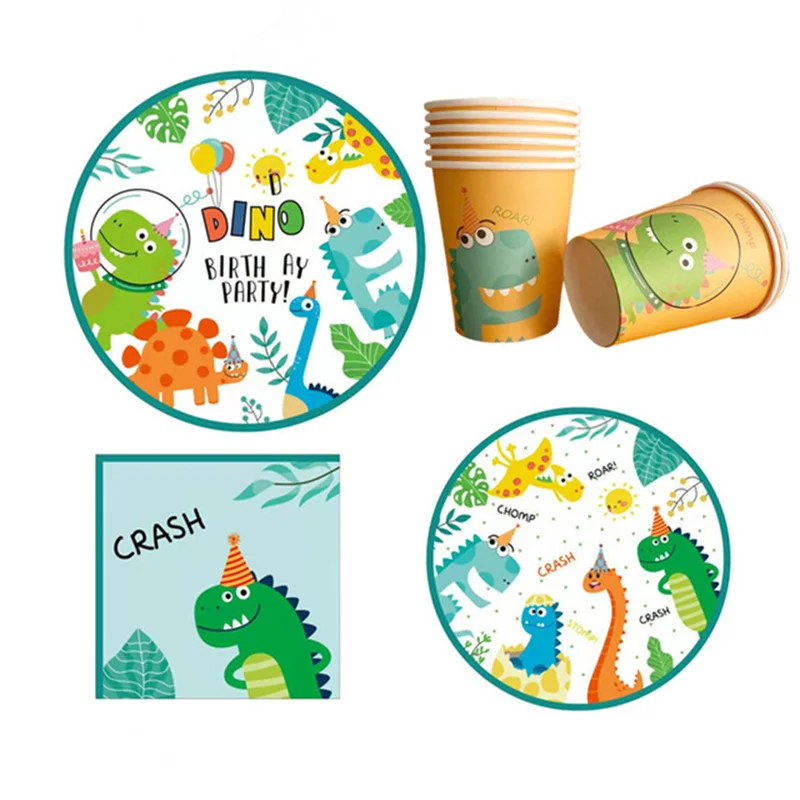 Jungle Dinosaur Theme Disposable Dinnerware Napkin Plate Cup