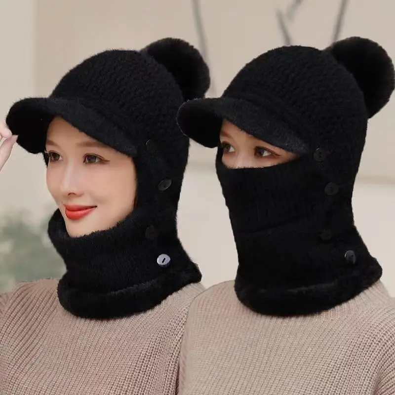 

Women's Winter Thickened Warm Knitted Hat Russian Caps Korean Fashion Ushanka Earflap Pilot Cycling Hat Lady Trend Bomber Hats