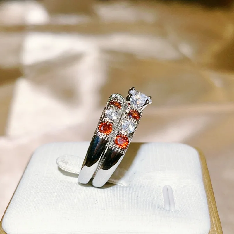 Женское кольцо с красными/белыми бриллиантами в европейском и американском
