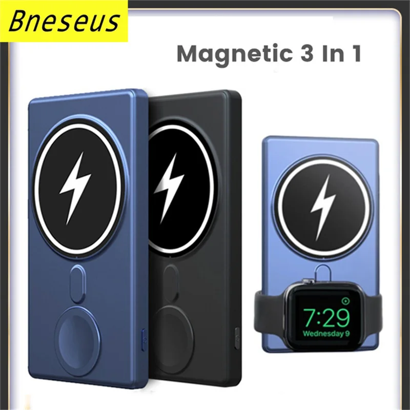 جديد 3 في 1 المغناطيسي Powerbank ل iPhone12 13 برو ماكس ساعة AirPods المغناطيسي اللاسلكية powerbank شاحن سريع مشترك طقم الشحن