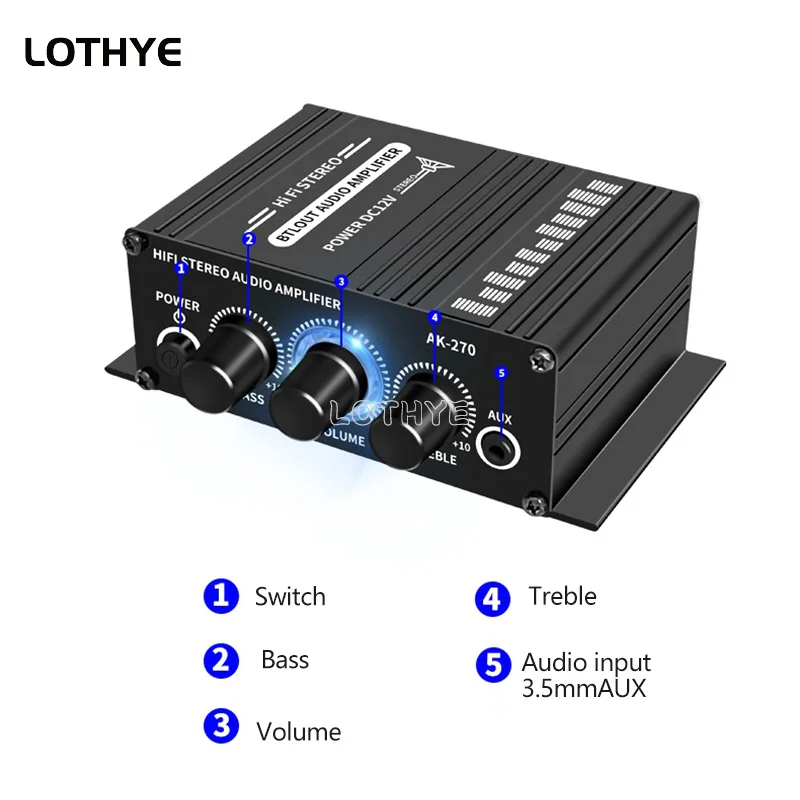 

Mini Audio Power Amplifier 2 Channel 20W+20W HIFI Digital Stereo Audio Power Sound Amplifier Karaoke Home Car Theater AUX DC 12V