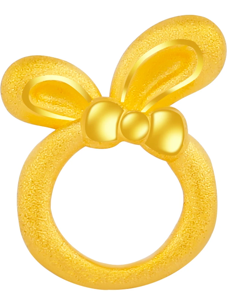 

Новинка 999, браслет из желтого золота 24 карата, Круглый браслет ручной работы с 3d-изображением кролика и банта