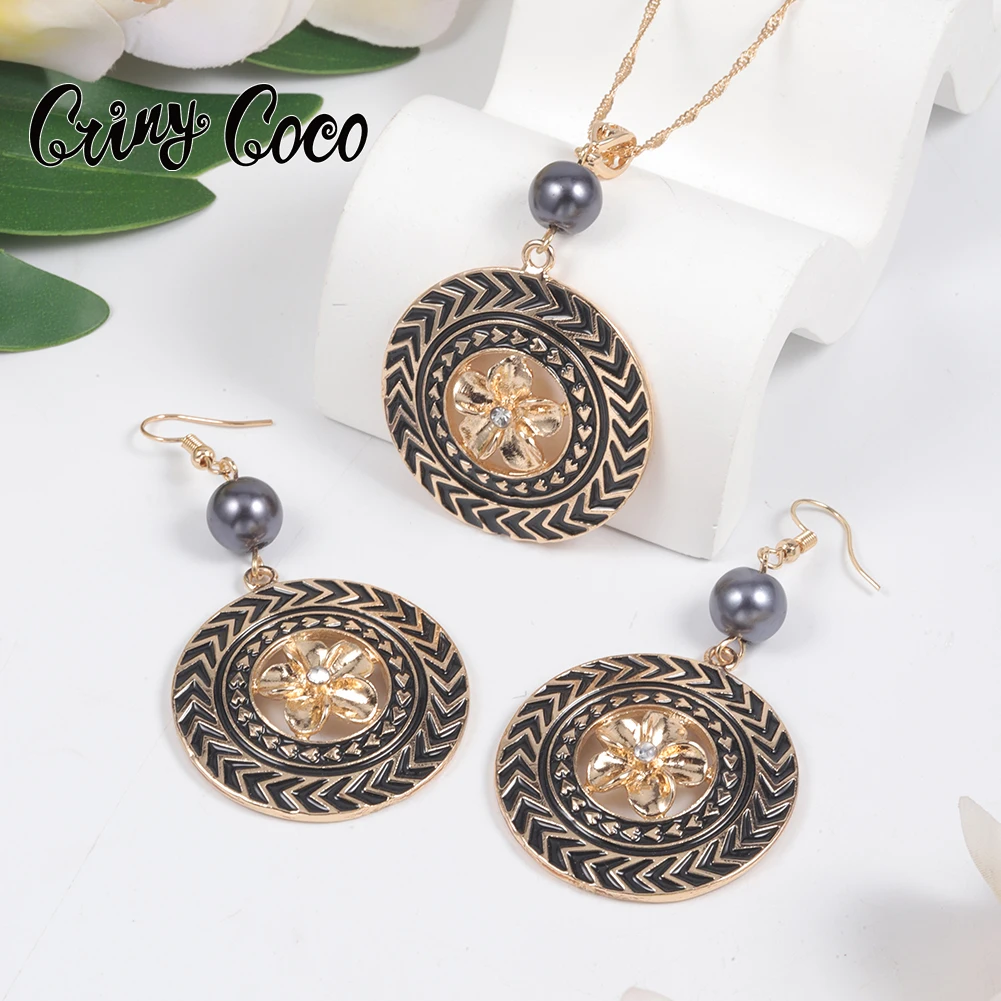 

Cring Coco Hawaiian Samoa Frangipani Necklace Jewelry Sets Woman Polynesian New Zealand Flower Earrings Set Necklaces for Women