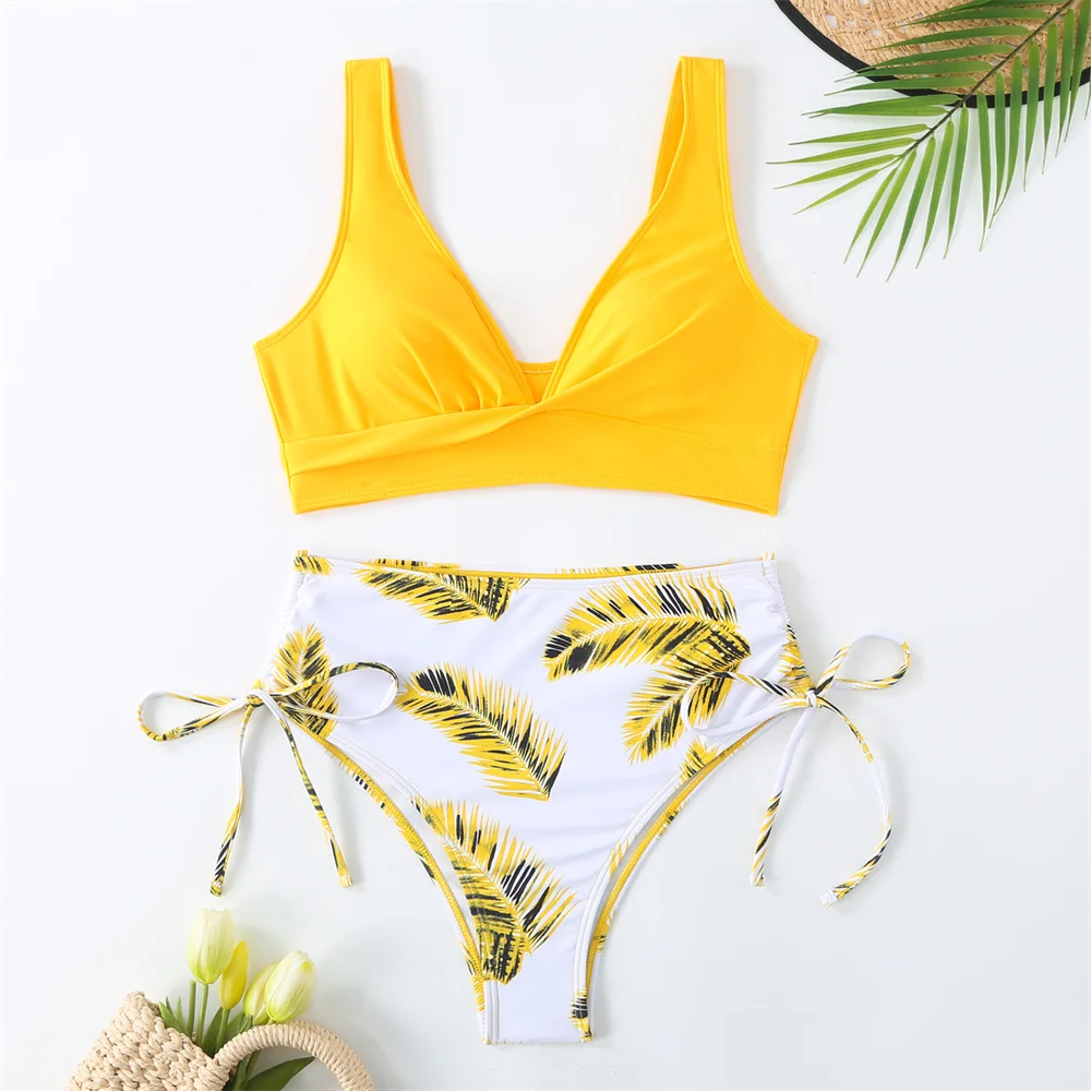 Y2K Купальник с высокой талией и принтом бикини эффектом пуш-ап купальные костюмы