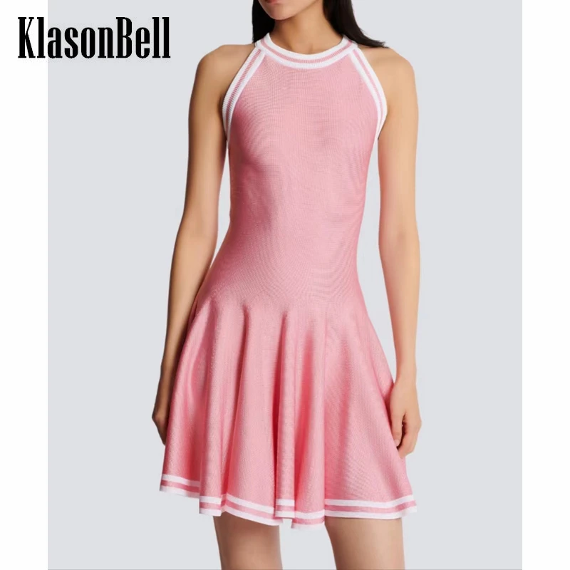 6.29 KlasonBell Elegant Contrast Color Round Neck Sleeveless Slim Knitted Dress Women