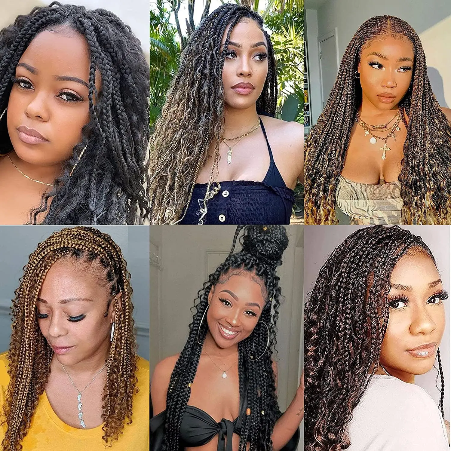 Hair Nest 10/14/18/24 Inch Hippie Goddess Box Braids Crochet Hair With Curly End Bohemian Box Braids Synthetic Hair Extensions images - 6