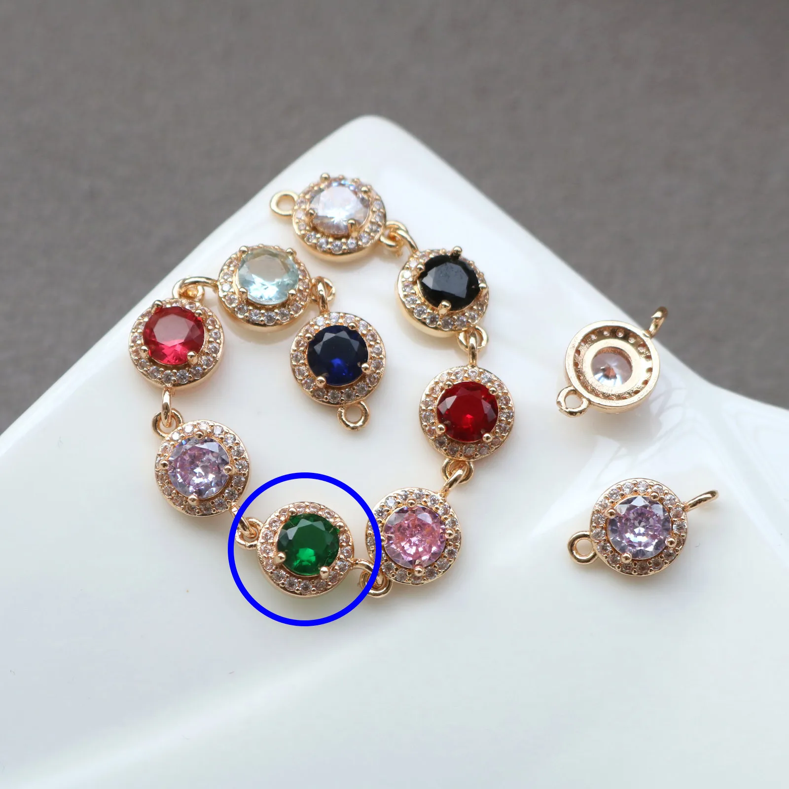 Brass Glass Geometric Connectors Charms Bracelet Earrings Gold Plated Multicolor Micro Pave Clear Rhinestone Necklace DIY,2PCs