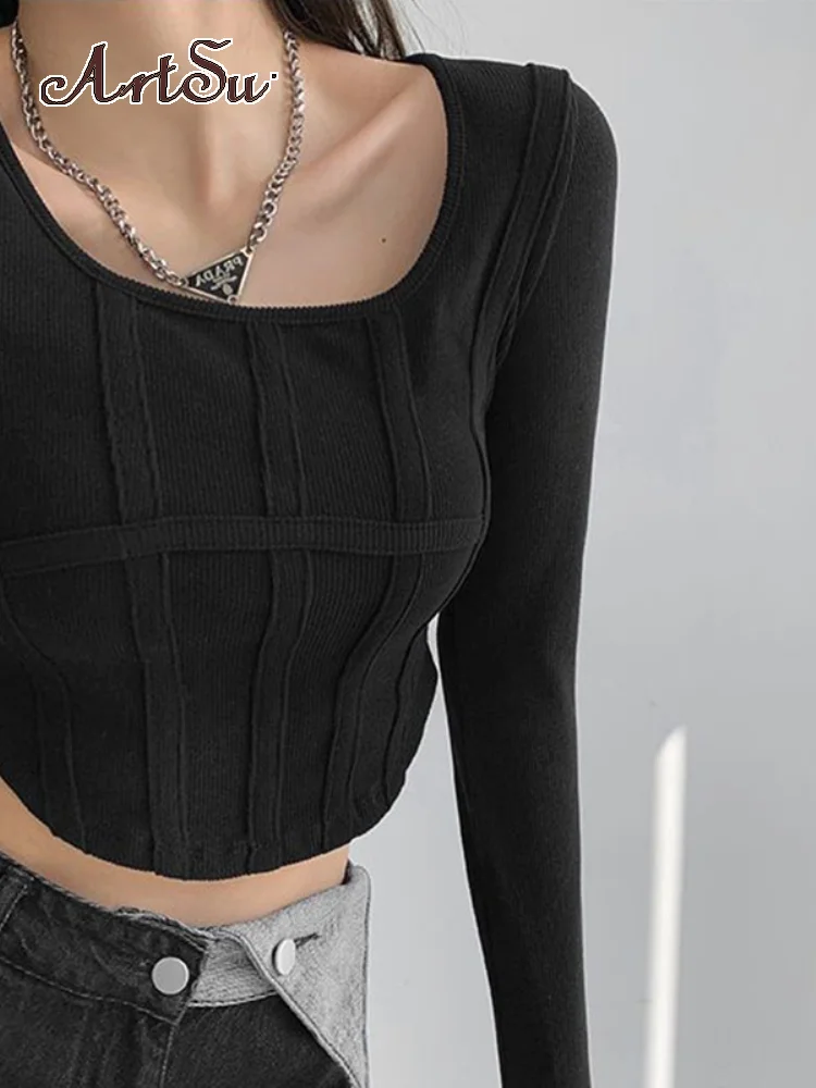 Artsu однотонный облегающий топ с длинными рукавами в стиле пэчворк сексуальный