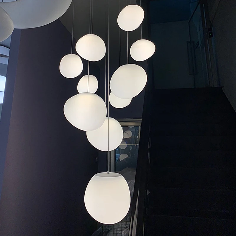 

Nordic Minimalist Cobblestone Glass Shade Led Pendant Lights Villa Hotel Loft Stair Chandelier Home Decor Hanging Lamp Fixture