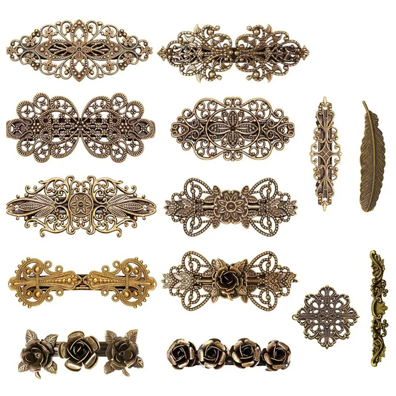 

NEW-14 PCS Retro Vintage Metal French Barrette Vintage Bronze Hair Clips Jewelry Accessory For Women Girls Hair Decoration