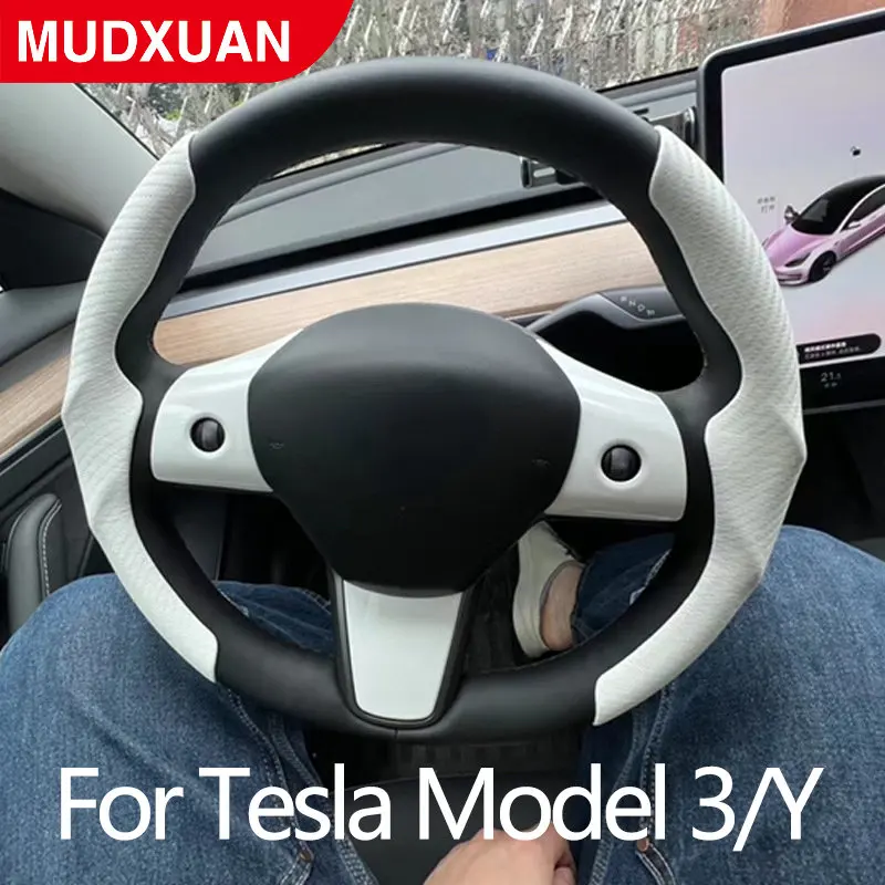 

Tesla Steering Wheel Cover For Tesla Model 3 Model Y Model S Black Red Carbon Fiber Leather Anti-fur D Shape Round Shape