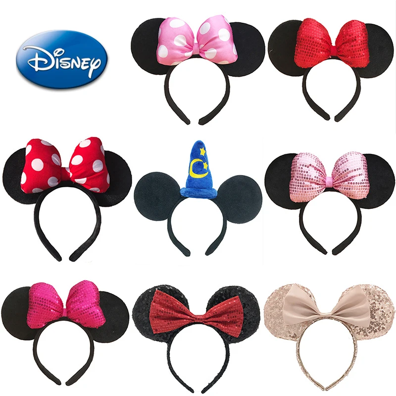 

Disney Mickey Minnie Headband Soft Plush Stuffed Kawaii Anime Hair Bands Sequin Bowknot Headwear Accessories Girl Kid Adult Gift