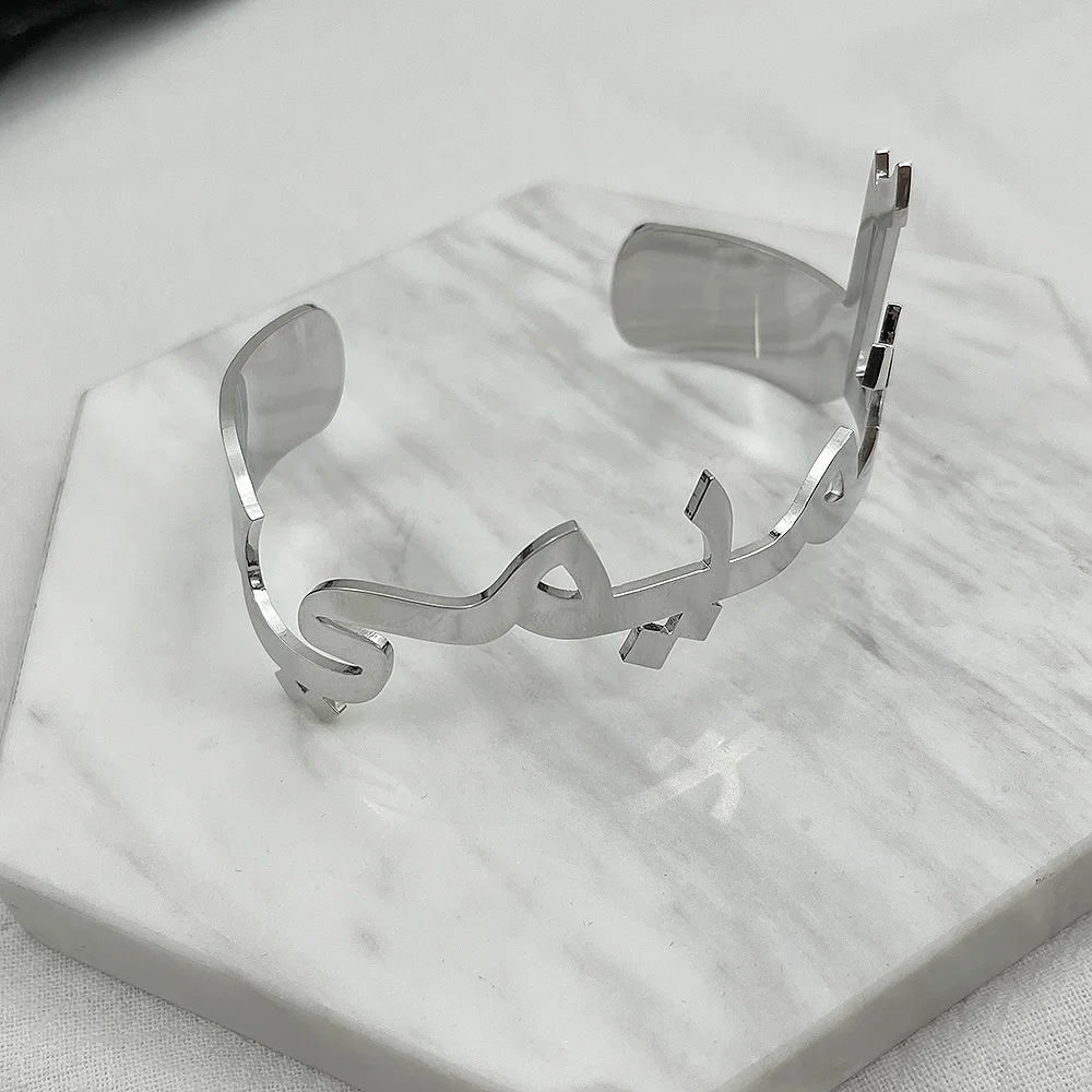 Personalized Arabic Name Stainless Steel Bangles for Women New Luxury Gold Silver Big Bracelets Jewelry Customized Products Gift