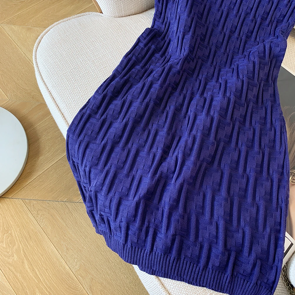 Женское Трикотажное Мини-платье Без Рукавов Облегающее Платье С Круглым Вырезом