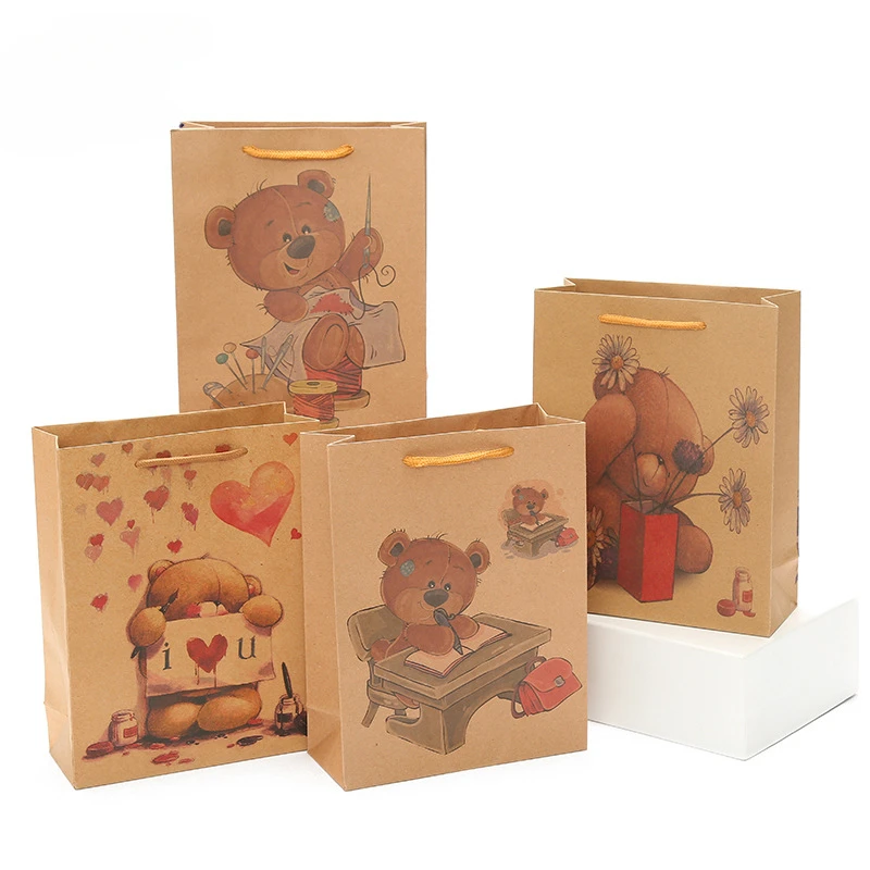 

19x24x8 см производитель отправляет подарочные сумки-тоуты креативный мультяшный медведь упаковочный мешок крафт-бумага для покупок бумажный пакет упаковка