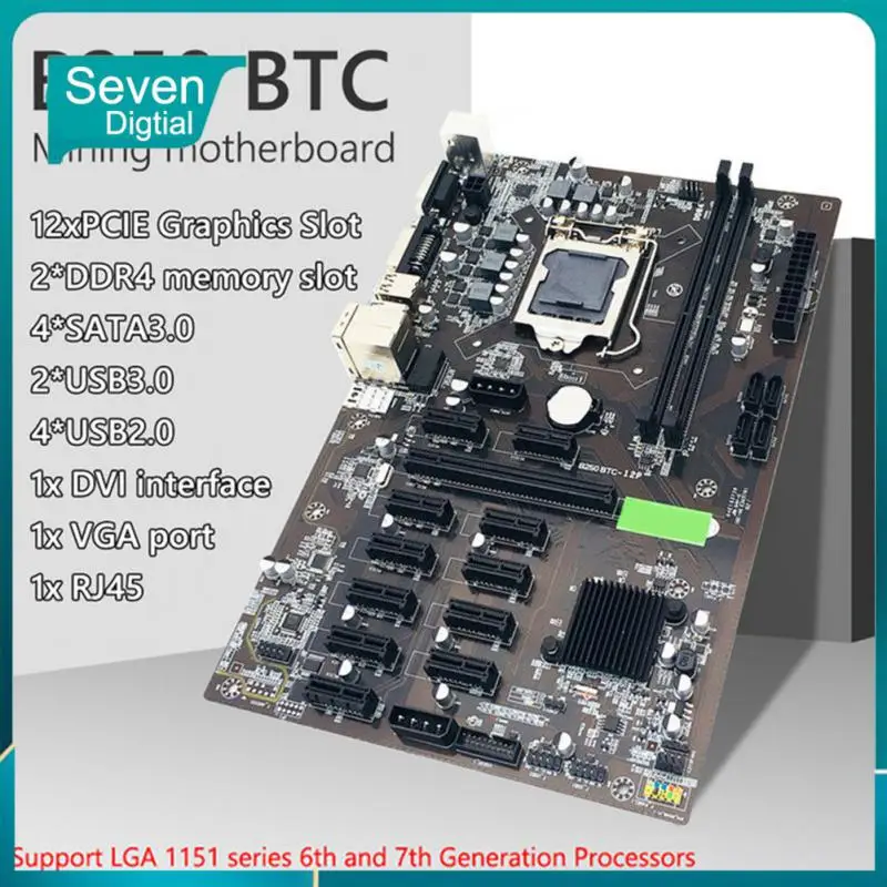 

Dual-channel Usb 3.0 Vga Dvi-i For 12 Graphics Card Over Voltage Protect Lightweight B250 Mining Motherboard Black Portable