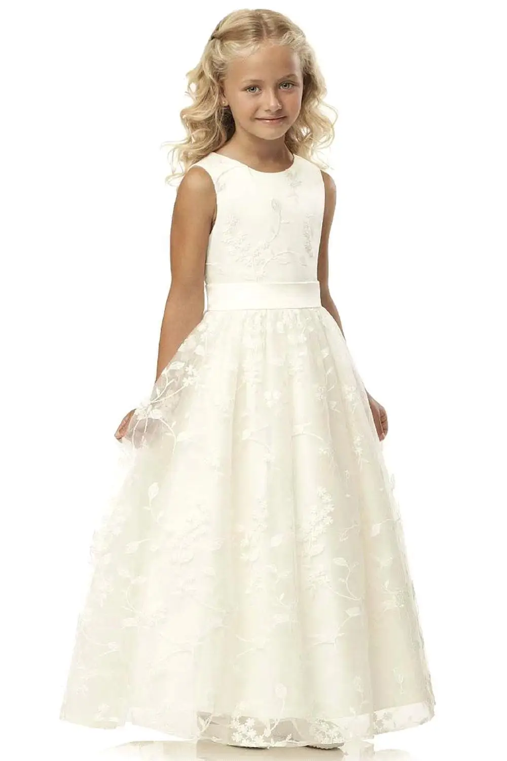 

Lovely Princess Lace Flower Girls Dresses Appliques Kids Ball Gown First Communion Birthday Party Dresses Mesh Gown 2-13
