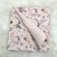 100% Cotton Floral Print Muslin Waffle Weave Towel Throw Blanket For Baby