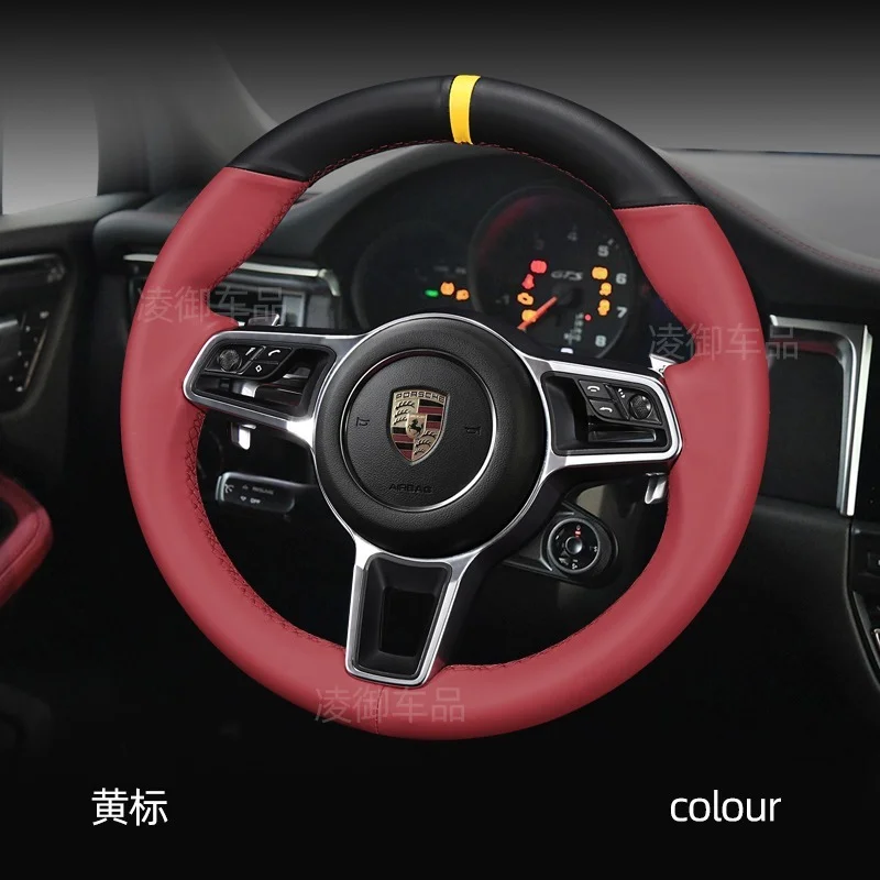 

Customization New 2022 Leather Hand-sewn Car Steering Wheel Cover for Porsche Panamera Cayenne Mackay Car Accessories