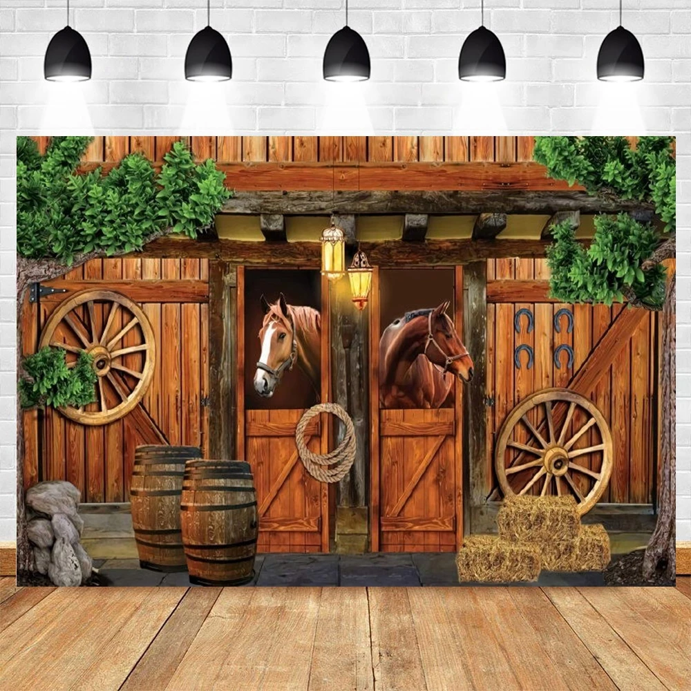 

Western Cowboy Horse Farm Photography Backdrop Rustic Wood Barn Door Baby Birthday Kids Portrait Background For Photo Studio