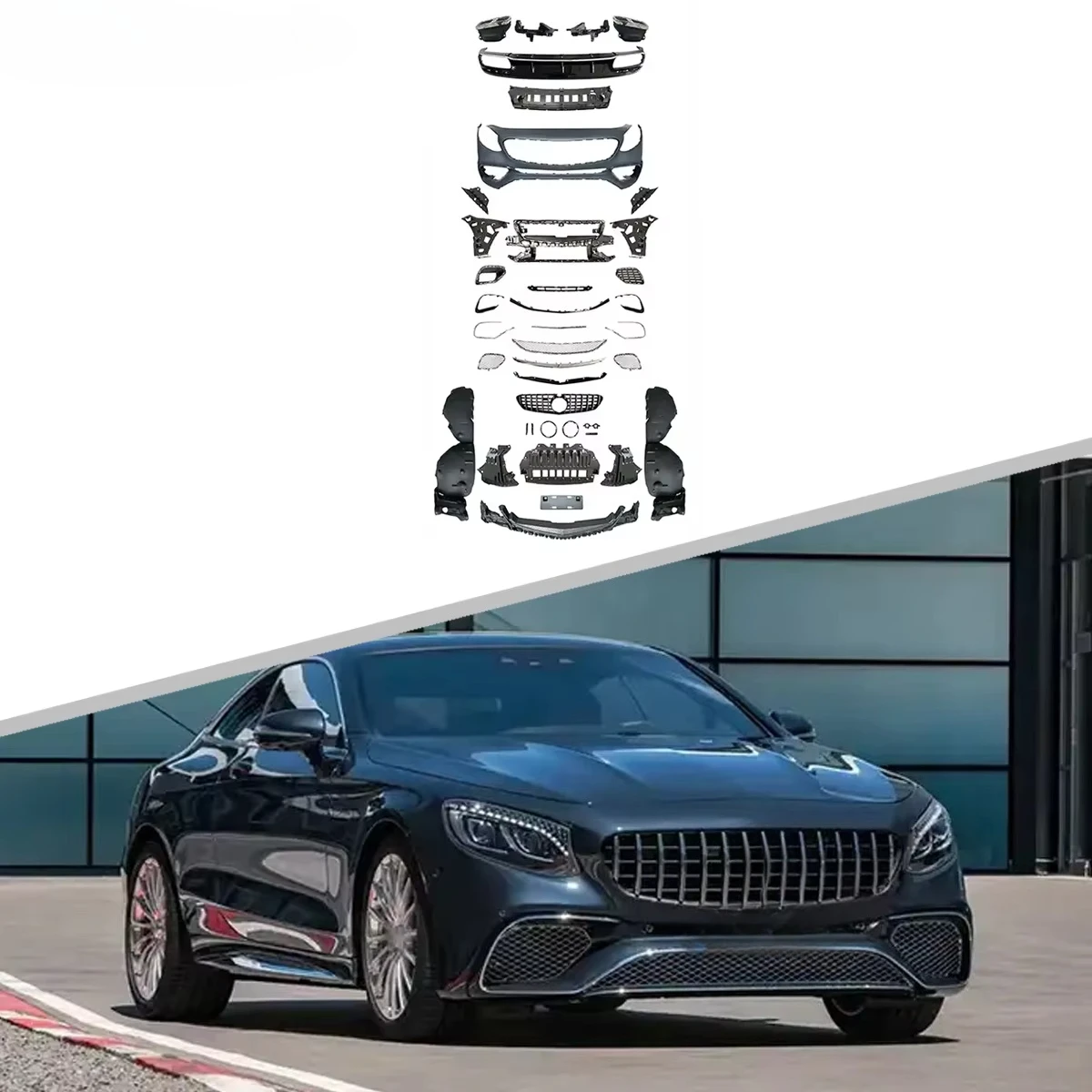 Фото Комплект обвеса в стиле S65 AMG Coupe: передний бампер, задний диффузор для BENZ C217 S-Coupe 2015-2019 №2