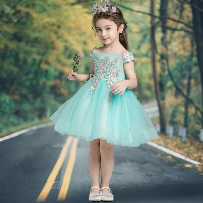 

One Shouldered Princess Dress Mesh Children'S Hostess Girl Birthday Party Flower Girl Wedding Piano Performance Walk Show Dress