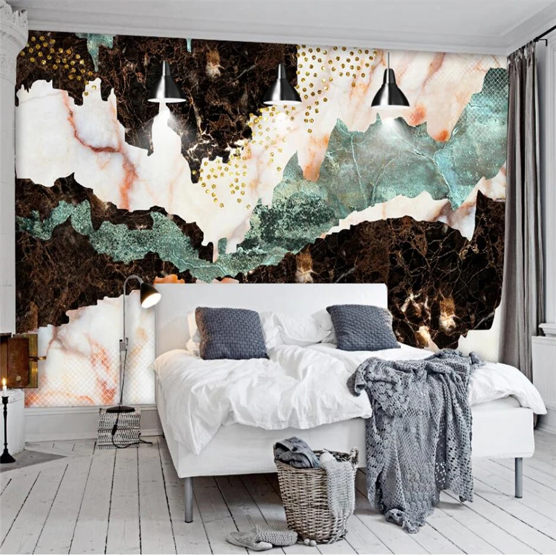 Modern 3D Abstract Golden Mountain Marble Creative TV Wall Custom Large Murals Green Self Adhesive Wallpapers papel de parede |