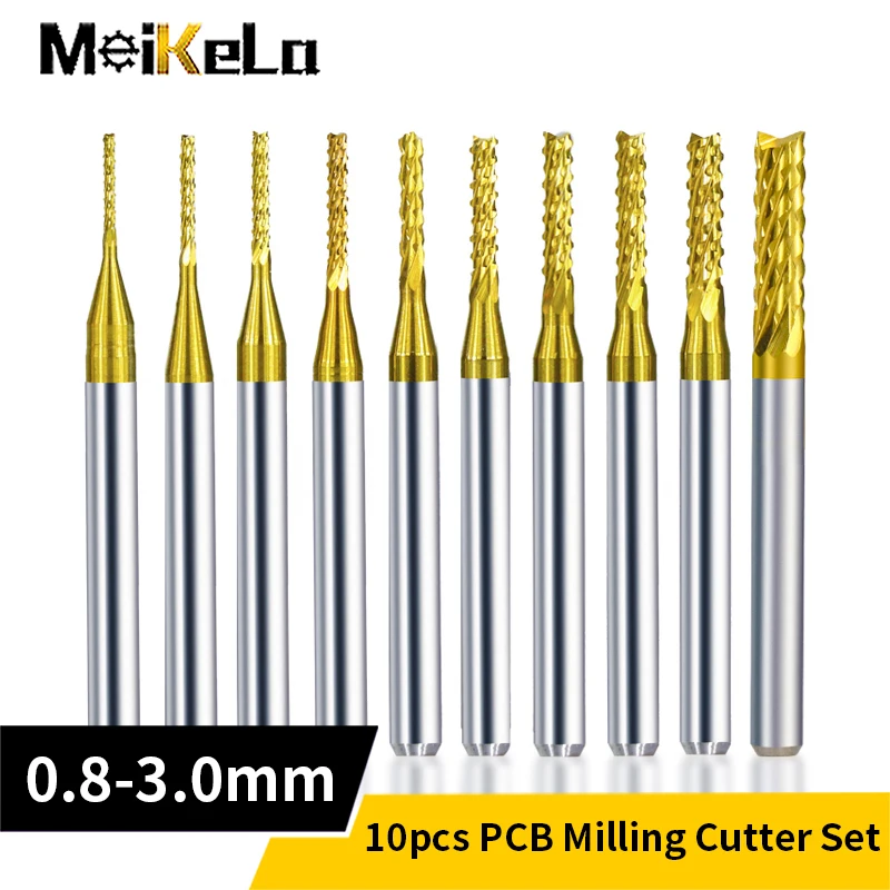 Meikela 10PCS End Mill Engraving Bits Set 3.175mm Shank CNC Router Bits Ball Nose PCB Cutter Carbide CNC Milling Tools.