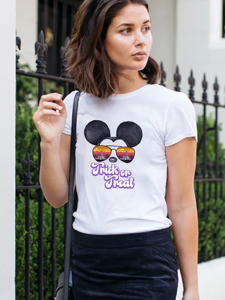 

Mickey Sunglasses Fashion High Street Women T-shirt Disney Summer Urban Casual Shirt Young Fashion European Tops For Ladies