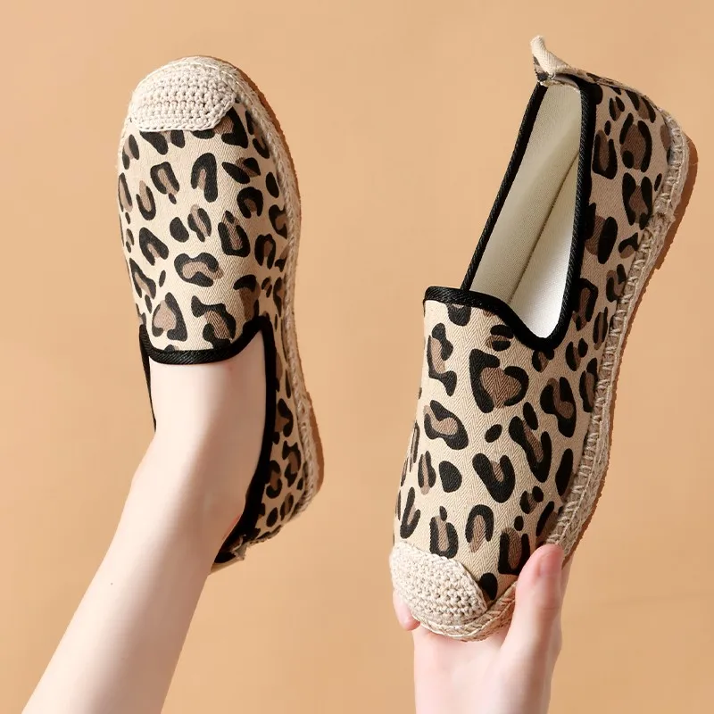

New Leopard Print Ballet Flats Espadrilles Fashion Canvas Casual Women's Flat Shoes Zapatillas Mujer Sneakers Plus Size 42