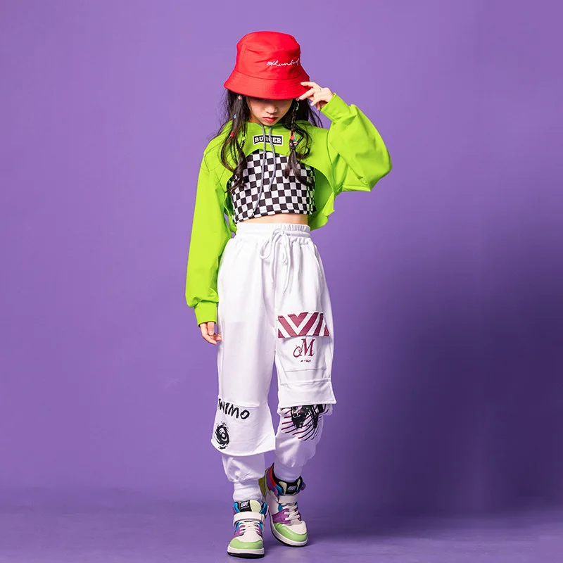 

Hip Hop Dance Costume Girls Crop Top Hoodie Street Dancewear Kids Ballroom Sweatshirt Joggers Jazz Dance Clothing Cargo Pants