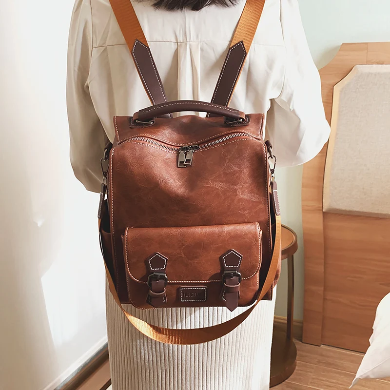 

2023 Women Vintage Leather Backpacks Vintage Female Shoulder Bags Sac A Dos Casual Travel Ladies Bagpack Mochilas School Bags