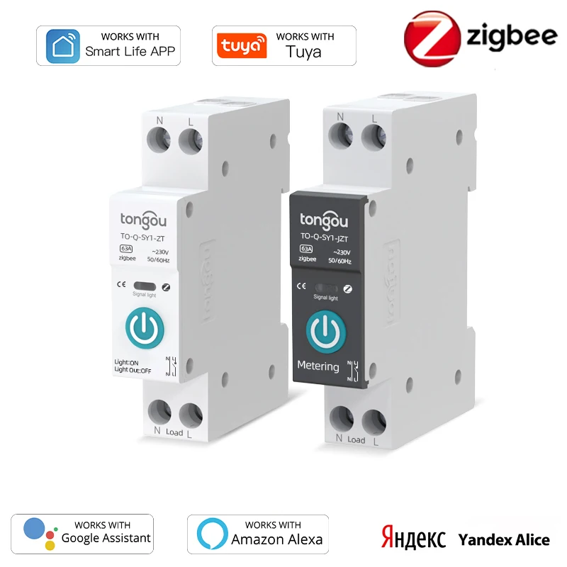 

TUYA ZigBee Circuit Breaker With Metering 1P 10/16/25/32/40/63A DIN Rail Home Wireless Remote APP Control Switch by Smart Life