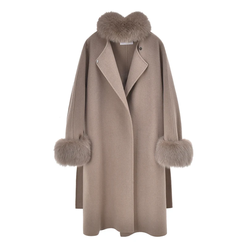 Женская шерстяная куртка средней длины Mo Ding Monet с высокой посадкой из