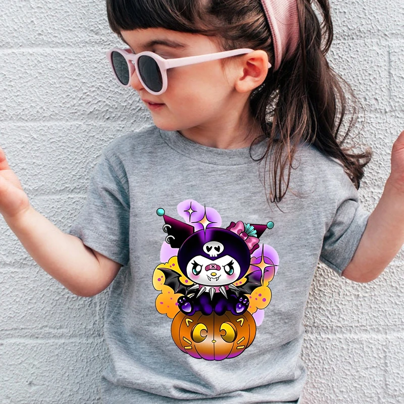 Детская футболка с принтом Kuromi летние детские хлопковые серые повседневные топы