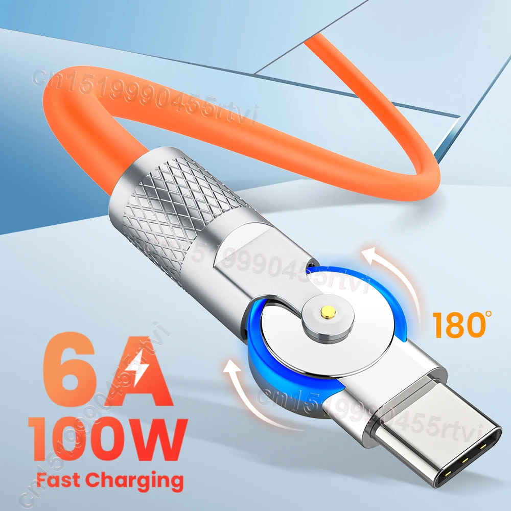 

180 Rotate USB Type C Cable Wire For Samsung Xiaomi 100W Fast Charging USB-C Charger Data Cord For POCO Realme Huawei P40 Pro