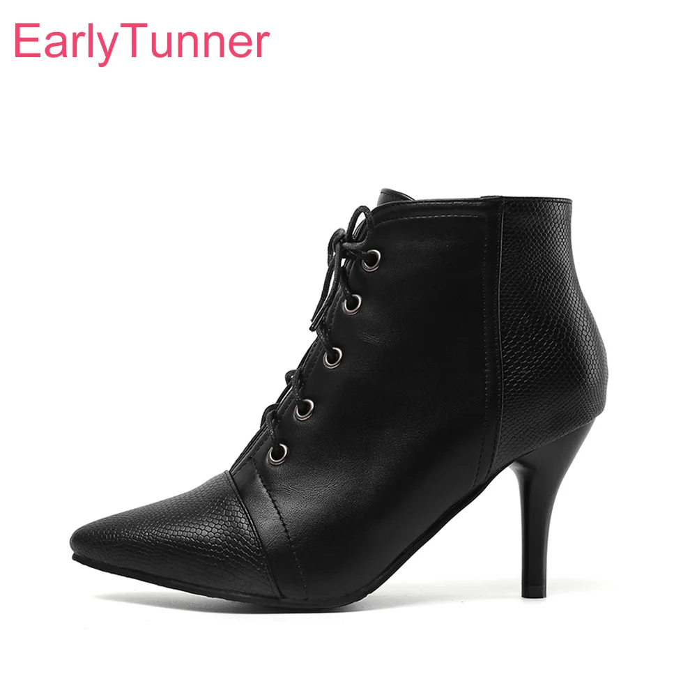 

Brand New Sexy Black Apricot Women Ankle Riding Boots High Stiletto Heels Lady Shoes EA096 Plus Big Small Size 10 30 43 48