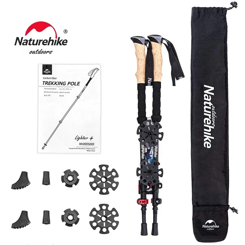 Naturehike 2pcs Trekking Poles Carbon Fiber Collapsible Telescopic Sticks Lightweight Travel Walking Hiking Stick Climbing Stick