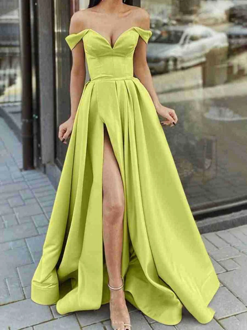

Elegant Off Shoulder Strapless Split Evening Dress Club Party Short Sleeve Dress Slash Neck Backless Maxi vestidos Summer Women