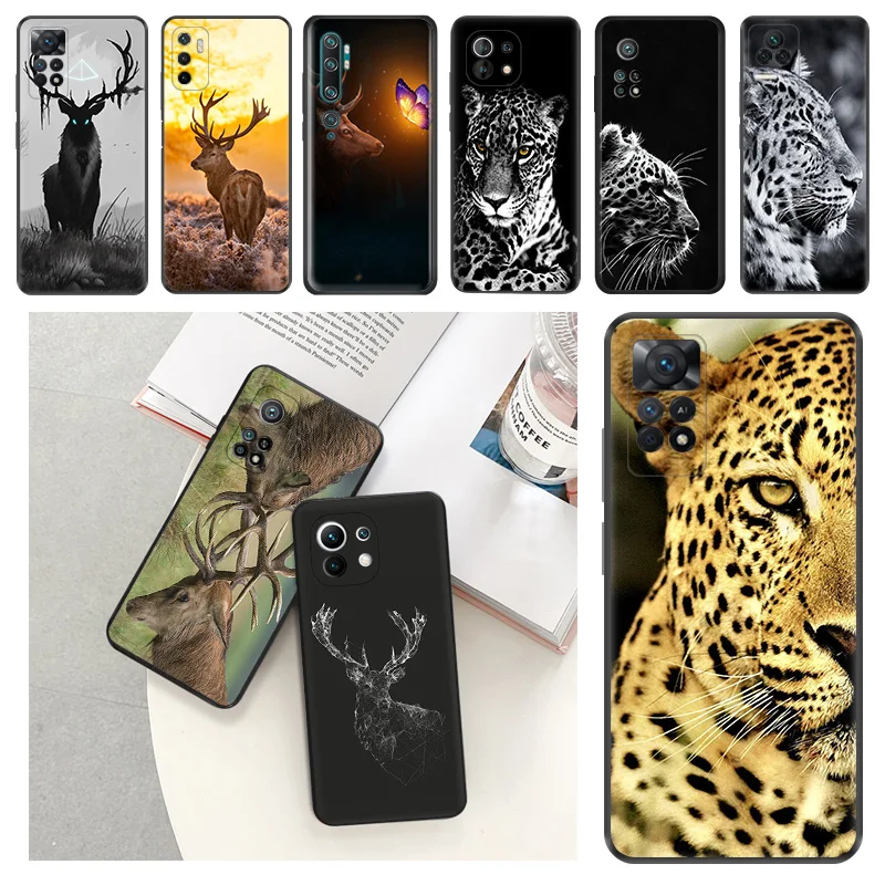 

Deer Leopard Art Black Matte Anti-Drop Phone Case For Xiaomi 13 Lite 12x 12s 12t Pro a2 cc9 cc9e Redmi K50 k60 E Ultra 12c Cover