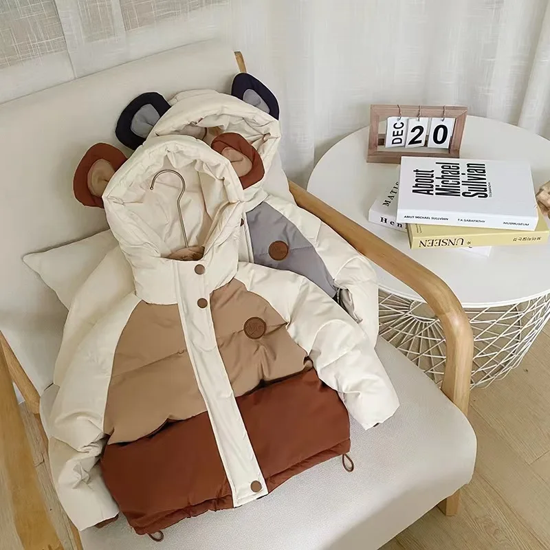 

2-6Y Baby Boy Girl Cotton Padded Jacket Winter Infant Toddler Child Coat Bear Ear Warm Thicken Outwear Children Girl Clothes