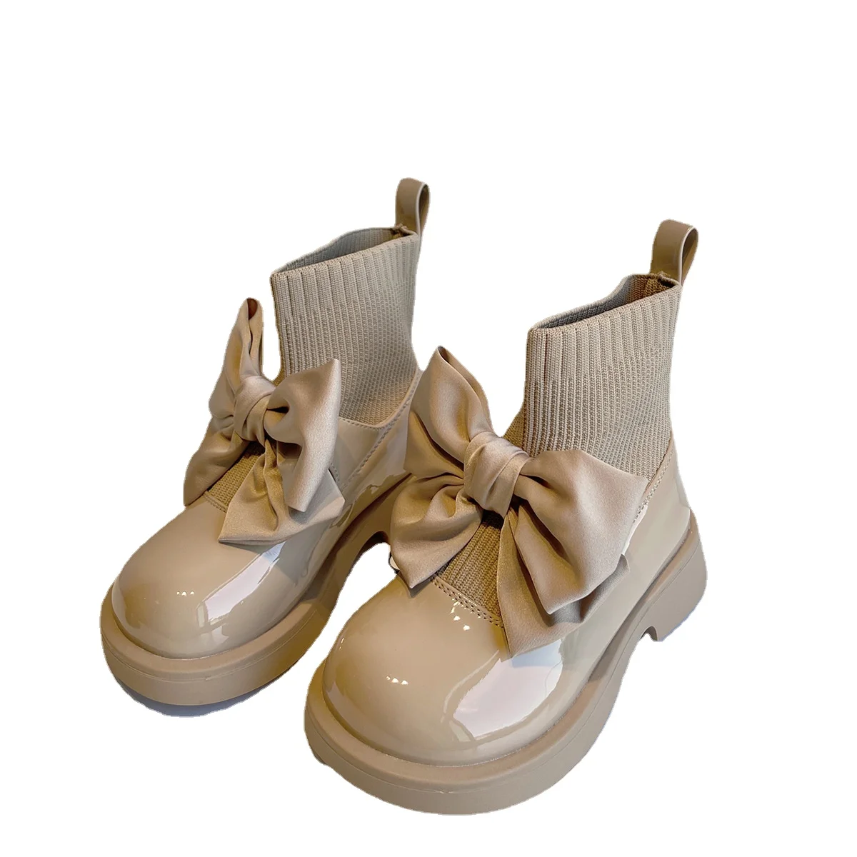 

Girl's Sock Boots Chunky Big Bowtie Elegant Cute Children Short Boot Patent Leather Winter 22-37 Fashion Slip-on Kids Shoes