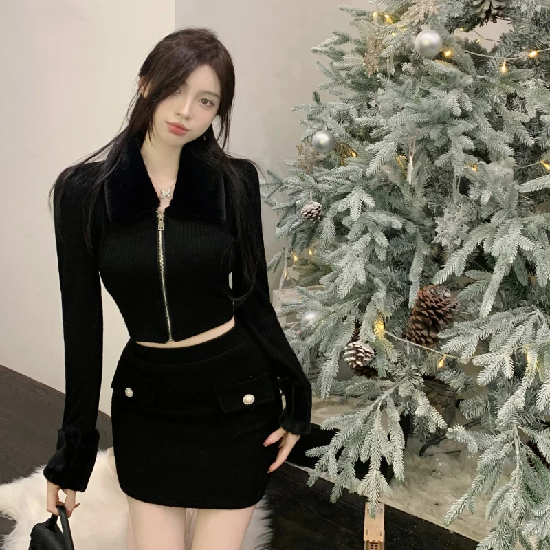 

Make firm offers pure to spice kit plush thickening small sweet high wind coat pockets hip skirt two-piece outfit