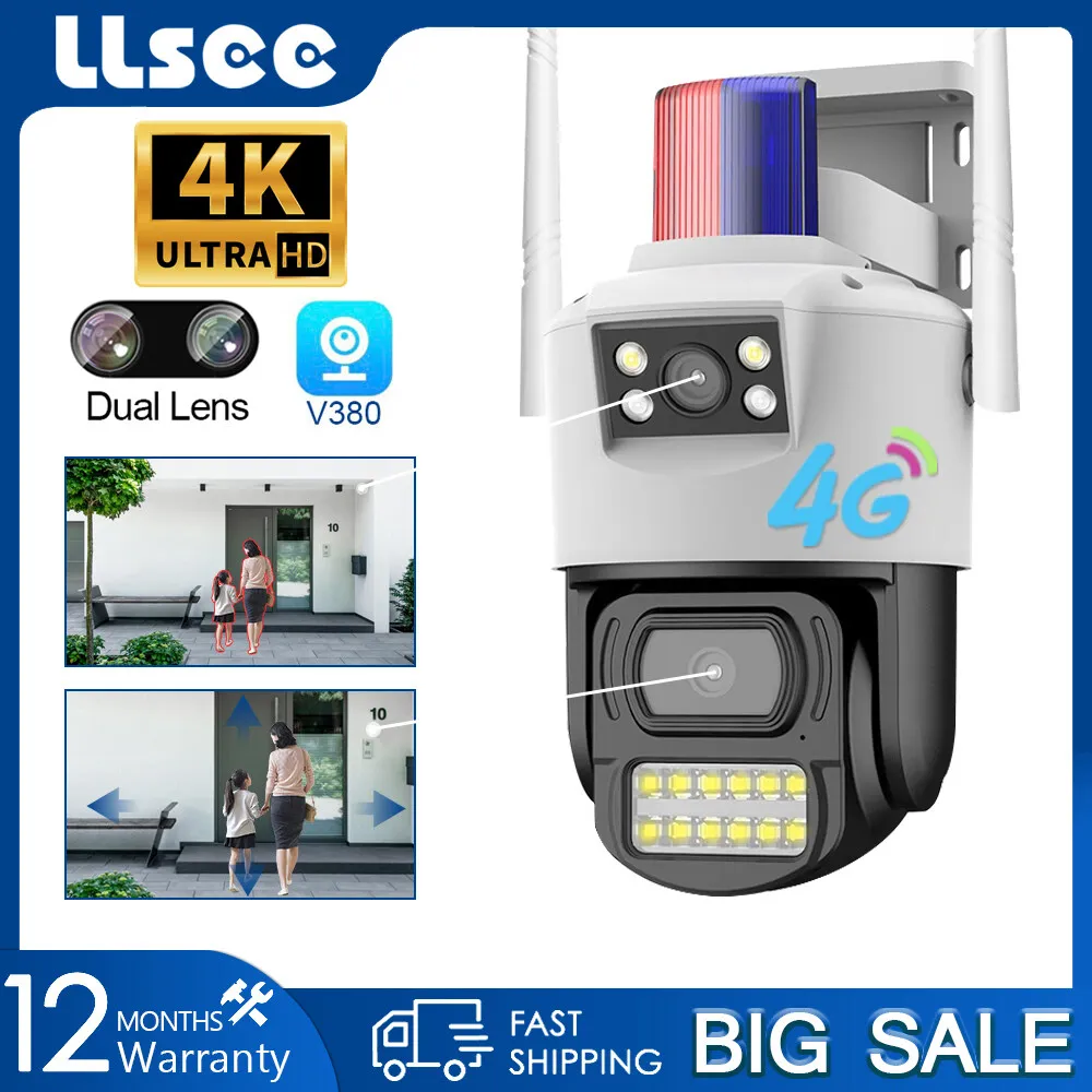 

Беспроводная уличная камера видеонаблюдения LLSEE V380 Pro с поддержкой Wi-Fi, 4G, 4K, 8 Мп, sim, 360 градусов