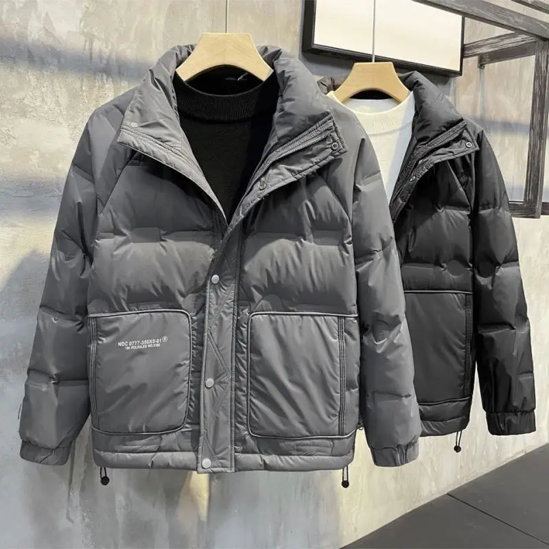 2022 Men Winter Fashion Stand Collar Warm Coats Male Solid Color Windproof Down Jackets Men Short White Duck Down Outerwear W24