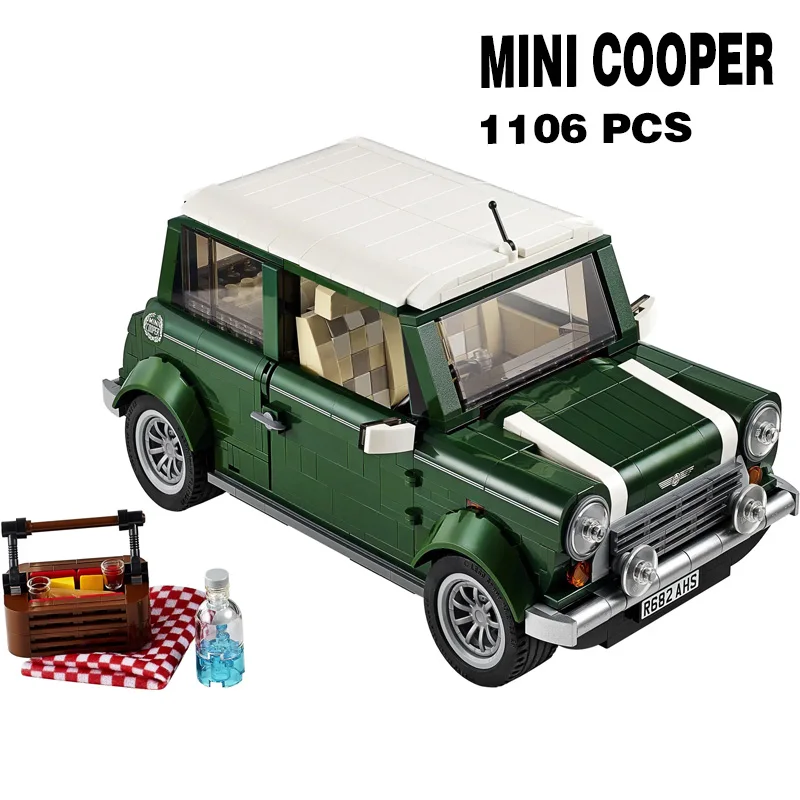 

Мини Купер Классическая зеленая модель автомобиля, строительные блоки, кирпичи, автомобиль, обучение, ребенок, мальчик, сделай сам, день рождения, рождественские игрушки, подарок