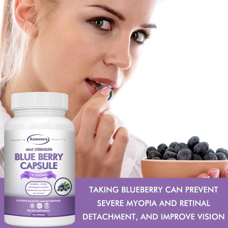 

Blueberry Extract Supplement, 120 Capsules, Blueberry Concentrate Boosts Immunity and Supports Brain Health - Non-GMO