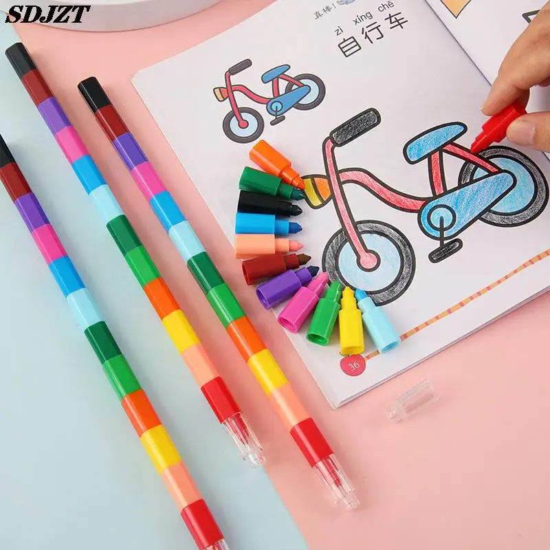 

12 Colors Crayon Creative Building Blocks Crayon Cute Kawaii Graffiti Pens For Painting Kids Stationery Square Crayon Oil Pastel